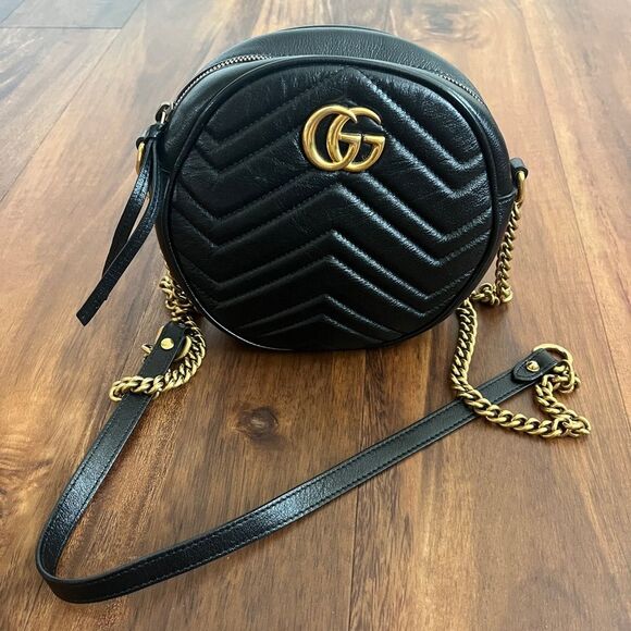 Gucci Marmont mini round leather crossbody bag black - Picture 1 of 12